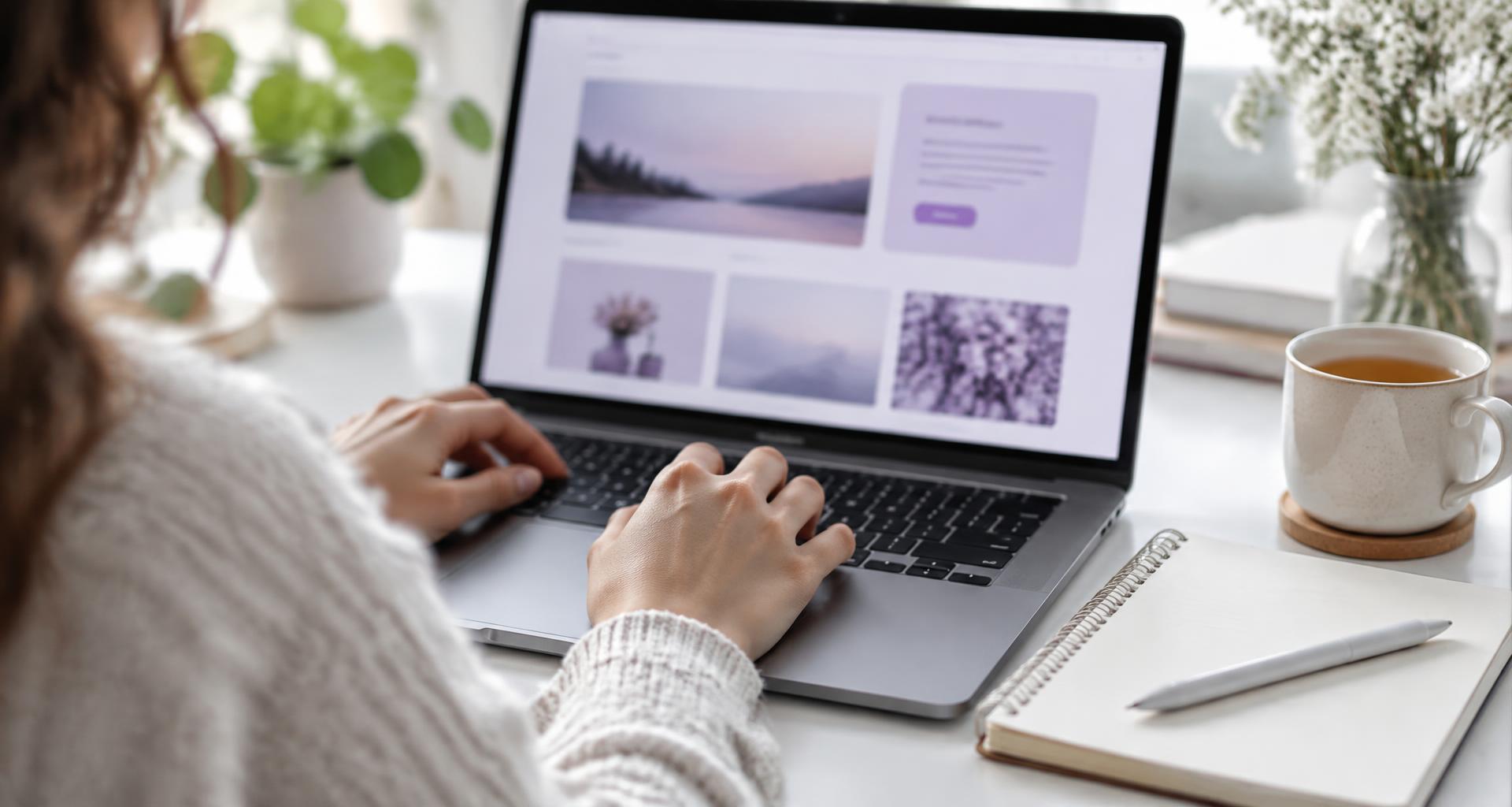 Designing a website at a bright desk